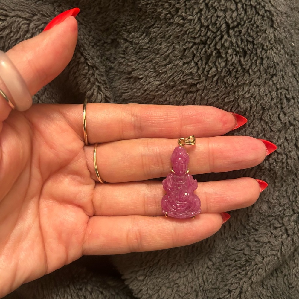 18k solid gold pink jade pendant